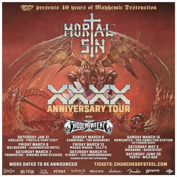 Mortal Sin - 40 Years of Mayhemic Destruction Australian Tour w/ Hidden Intent